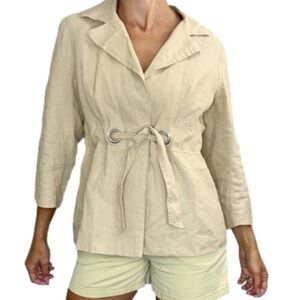 Sarah Spencer 100% linen beige drawstring waist jacket 8